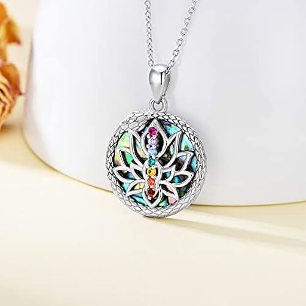 SOULMEET Collar de 7 chakras con colgante de flor de loto de cristal, joyas espirituales, regalos para mujeres, amantes del yoga, plata de ley